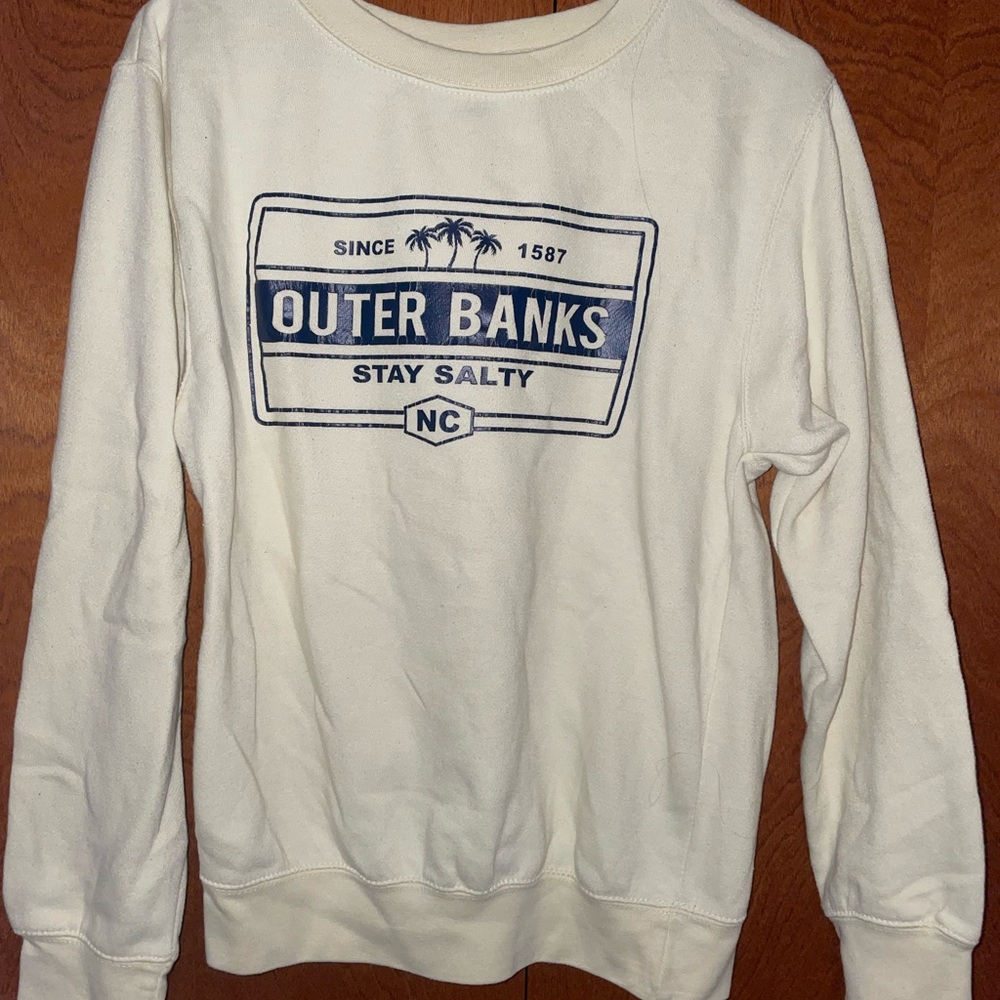 Cream Crew Neck Sweater with Ribbed Cuffs